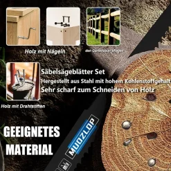 Muozlop 5er Set Säbelsägeblätter 300mm, 6/12 TPI für Holz und Nägel, universell