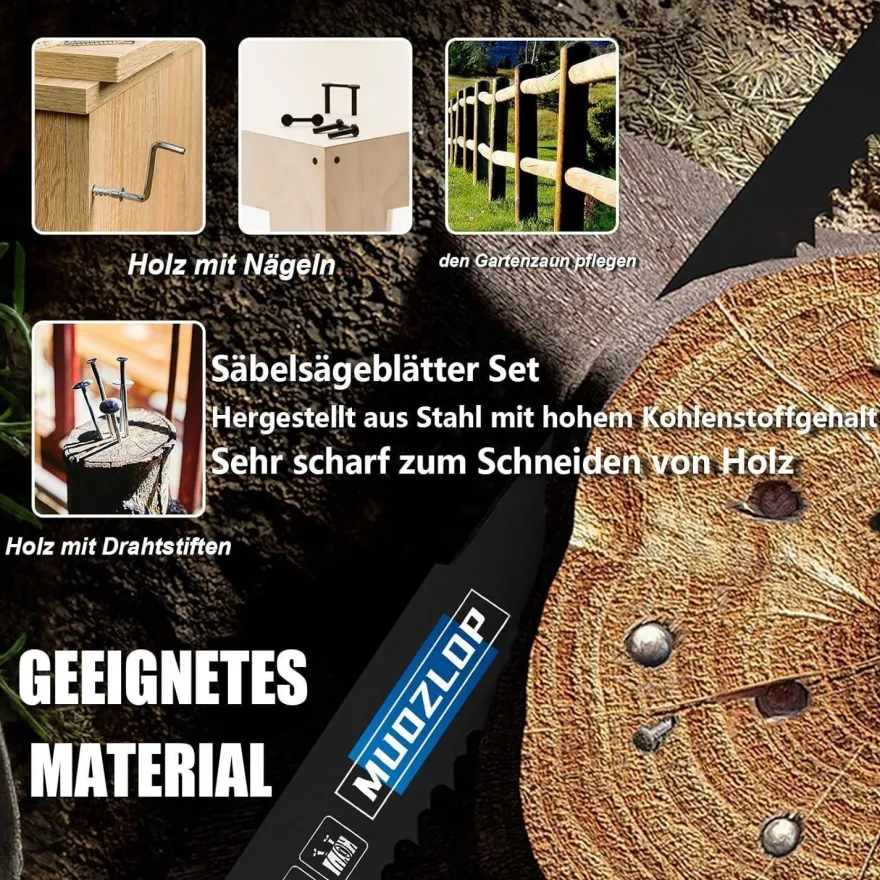 Muozlop 5er Set Säbelsägeblätter 300mm, 6/12 TPI für Holz und Nägel, universell