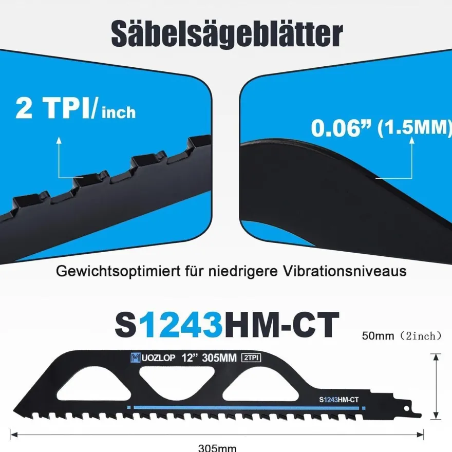 Muozlop 305mm Hartmetall Sägeblätter für Stein, Porenbeton, Metall, Ziegel (5