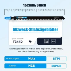 Muozlop 20-teiliges Stichsägeblatt-Set mit T-Schaft und Aufbewahrungskoffer für