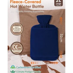MUPAS Wärmflasche 2L Vliesbezug Auslaufsicher Känguru Tasche Blau