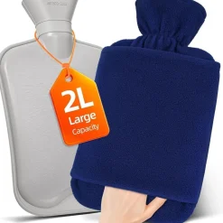 MUPAS Wärmflasche 2L Vliesbezug Auslaufsicher Känguru Tasche Blau