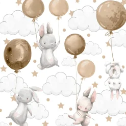 Muralo Aufkleber Set für Kinderzimmer Kaninchen Wolken Sterne Wandstickers für Kinder