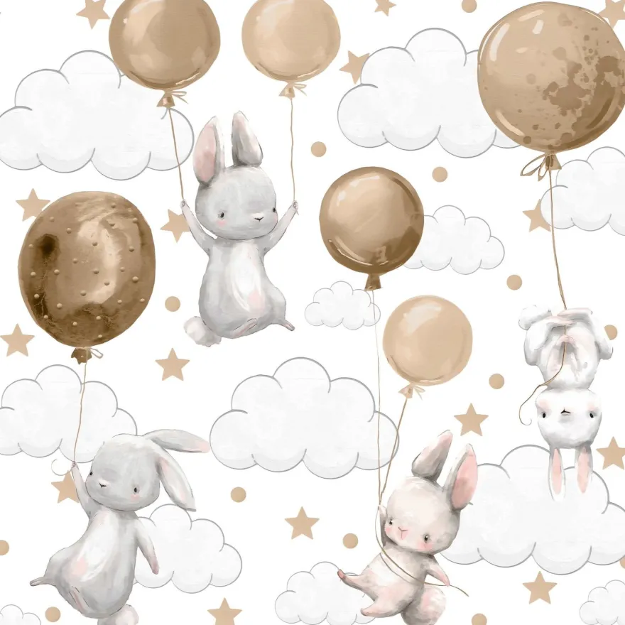 Muralo Aufkleber Set für Kinderzimmer Kaninchen Wolken Sterne Wandstickers für Kinder
