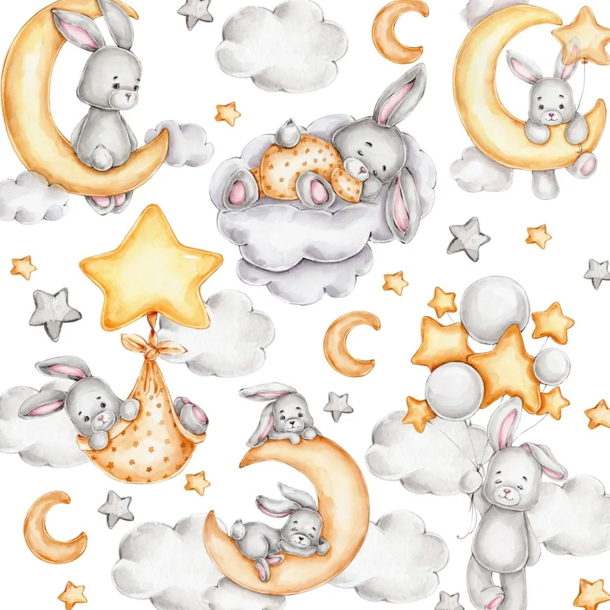 Muralo Aufkleber Set für Kinderzimmer Kaninchen Wolken Sterne Wandstickers für Kinder