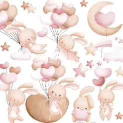 Muralo Aufkleber Set für Kinderzimmer Kaninchen Wolken Sterne Wandstickers für Kinder