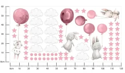Muralo Aufkleber Set für Kinderzimmer Kaninchen Wolken Sterne Wandstickers für Kinder