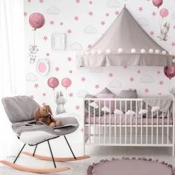 Muralo Aufkleber Set für Kinderzimmer Kaninchen Wolken Sterne Wandstickers für Kinder