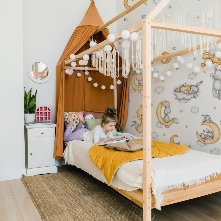 Muralo Aufkleber Set für Kinderzimmer Kaninchen Wolken Sterne Wandstickers für Kinder
