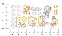 Muralo Aufkleber Set für Kinderzimmer Kaninchen Wolken Sterne Wandstickers für Kinder