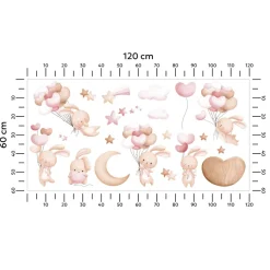 Muralo Aufkleber Set für Kinderzimmer Kaninchen Wolken Sterne Wandstickers für Kinder