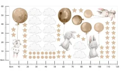 Muralo Aufkleber Set für Kinderzimmer Kaninchen Wolken Sterne Wandstickers für Kinder
