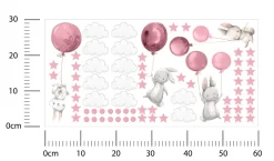 Muralo Aufkleber Set für Kinderzimmer Kaninchen Wolken Sterne Wandstickers für Kinder