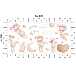 Muralo Aufkleber Set für Kinderzimmer Kaninchen Wolken Sterne Wandstickers für Kinder