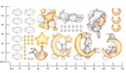 Muralo Aufkleber Set für Kinderzimmer Kaninchen Wolken Sterne Wandstickers für Kinder