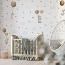Muralo Aufkleber Set für Kinderzimmer Kaninchen Wolken Sterne Wandstickers für Kinder