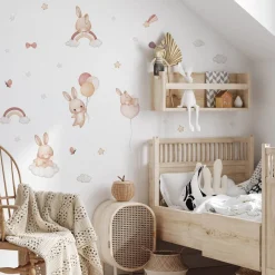 Muralo Aufkleber Set für Kinderzimmer Kaninchen Wolken Sterne Wandstickers für Kinder