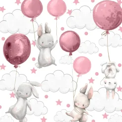 Muralo Aufkleber Set für Kinderzimmer Kaninchen Wolken Sterne Wandstickers für Kinder