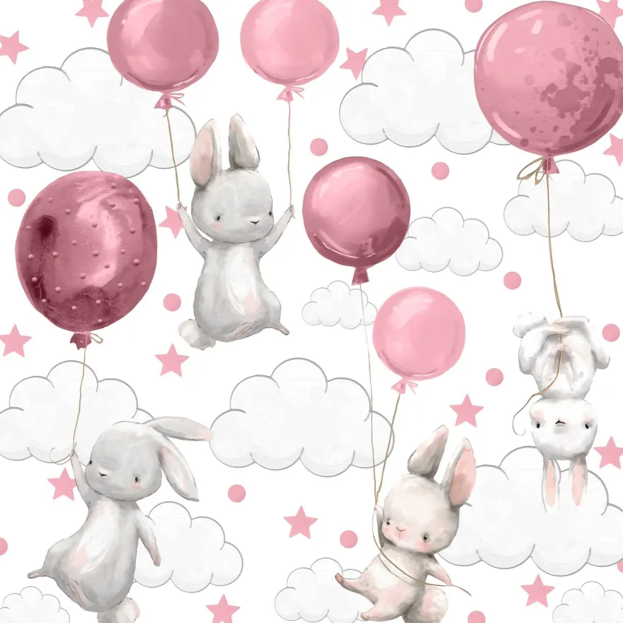 Muralo Aufkleber Set für Kinderzimmer Kaninchen Wolken Sterne Wandstickers für Kinder