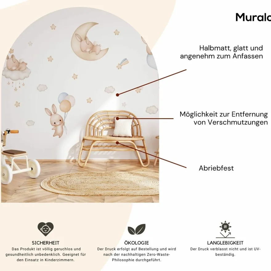 Muralo Aufkleber Set für Kinderzimmer Kaninchen Wolken Sterne Wandstickers für Kinder