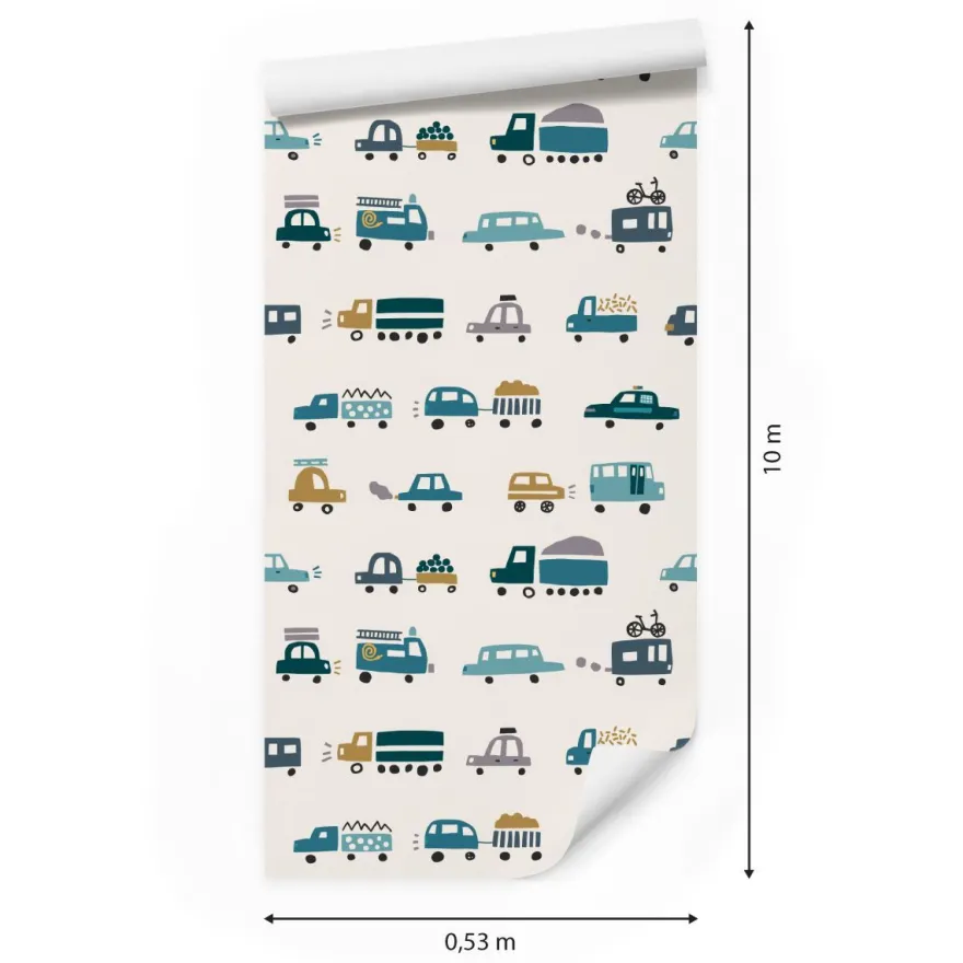10m VLIES TAPETE Rolle Kinderzimmer Stadt Autos Fahrräder Transport XXL 3317