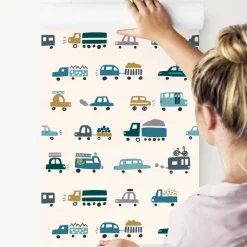 10m VLIES TAPETE Rolle Kinderzimmer Stadt Autos Fahrräder Transport XXL 3317