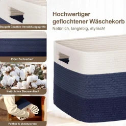 Myhommatto 72L Aufbewahrungskorb groß aus Baumwollseil, geflochten mit Griffen
