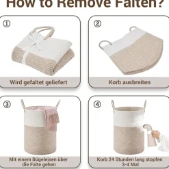 Myhommatto Wäschekorb 88L Rund Geflochten aus Baumwolle mit Henkel, Braunverlauf