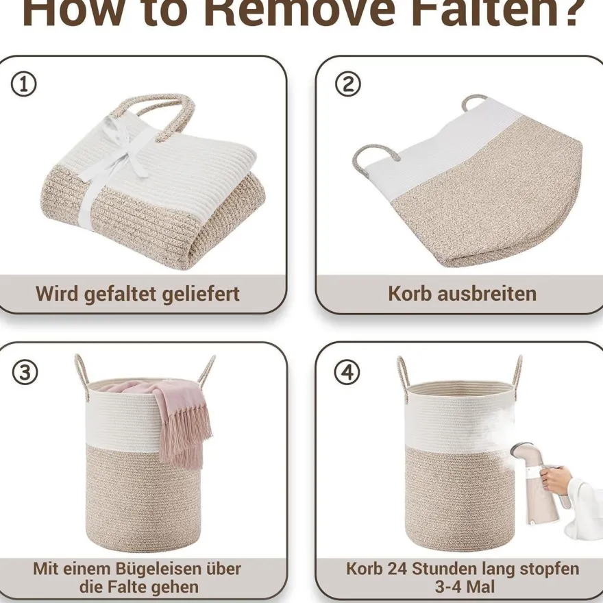 Myhommatto Wäschekorb 88L Rund Geflochten aus Baumwolle mit Henkel, Braunverlauf