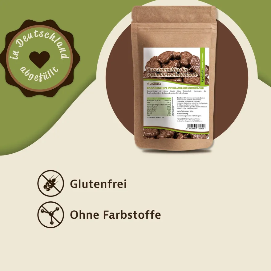 Mynatura Bananenchips mit Vollmilchschokolade – ab 1000g