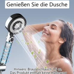 Nafall Duschkopf Filter 5 Strahlarten, Hochdruck, Wassersparend 1.5m Schlauch