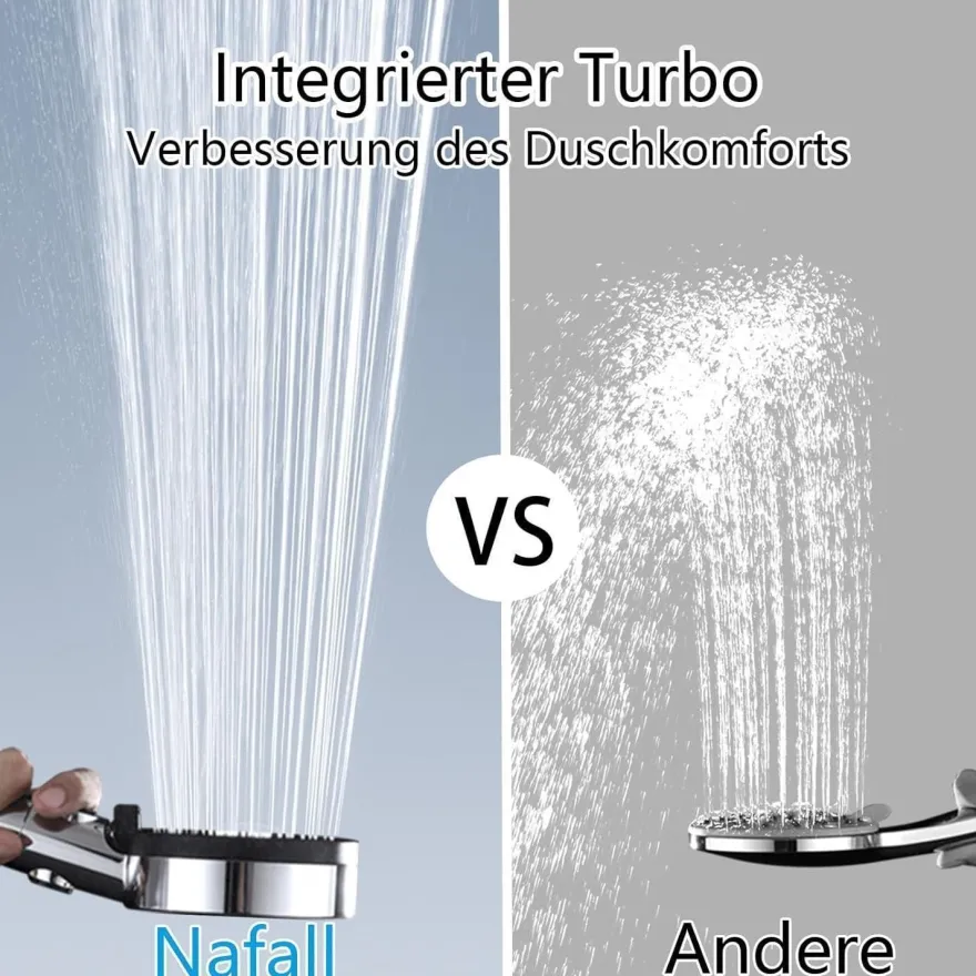 Nafall Duschkopf Filter 5 Strahlarten, Hochdruck, Wassersparend 1.5m Schlauch