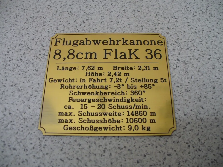 Namensschild für Modellständer oder Diorama - 8,8cm FlaK 36