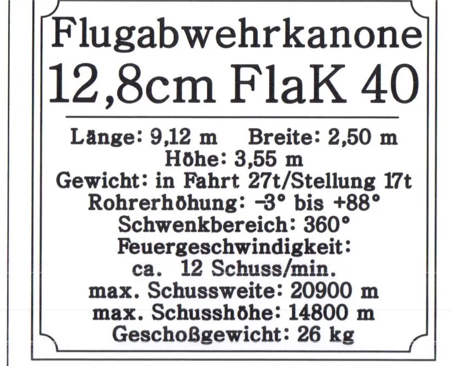 Namensschild für Modellständer oder Diorama - 8,8cm FlaK 36