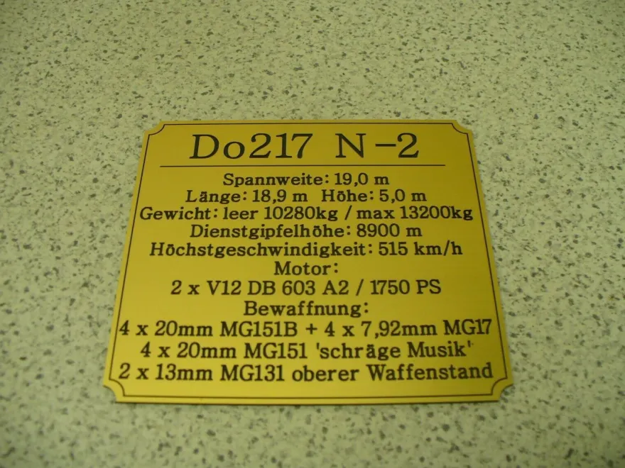 Namensschild für Modellständer oder Diorama - Do 217 N-2