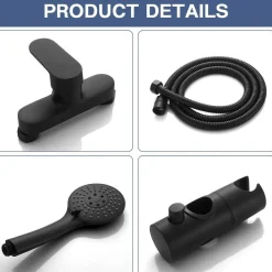 Namuoto Duscharmatur Schwarz + Brausegarnitur, Wandmontage, Duschset