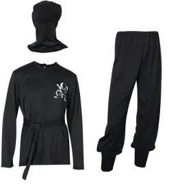 narrenwelt Kostüm Ninja - 2tlg. Anzug Oberteil + Hose schwarz für Kinder Größe: