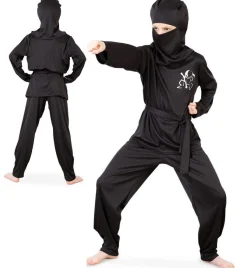 narrenwelt Kostüm Ninja - 2tlg. Anzug Oberteil + Hose schwarz für Kinder Größe: