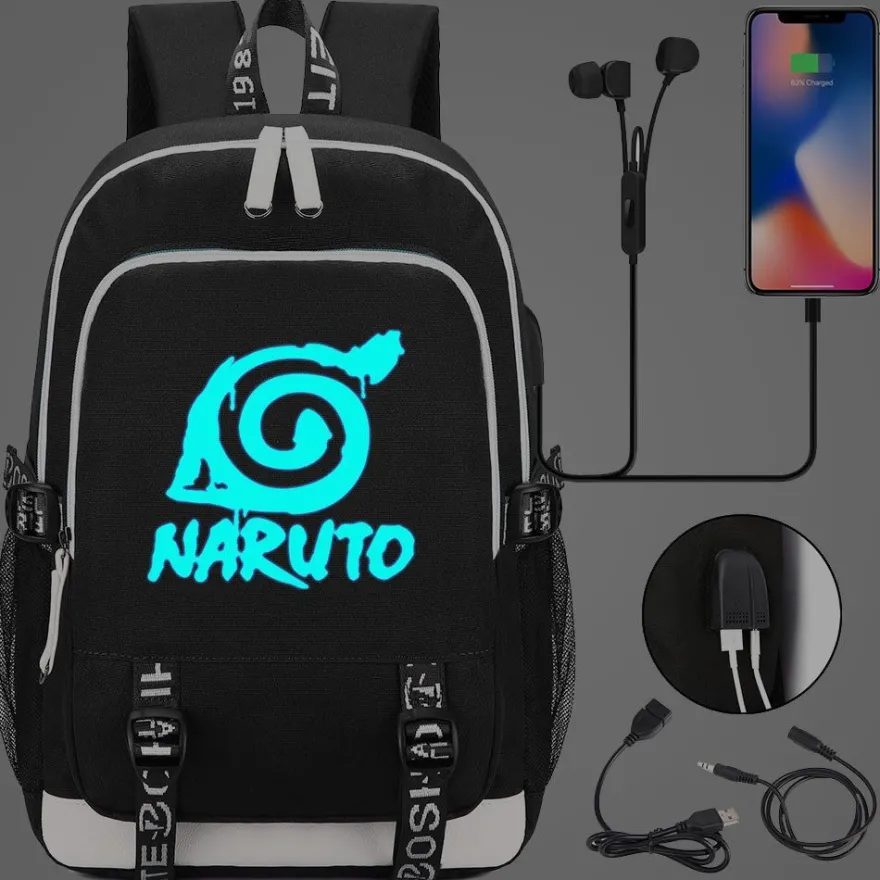 Naruto Schultasche Uzumaki Uchiha Rucksack Akatsuki noctilucent USB-Lade Backpack