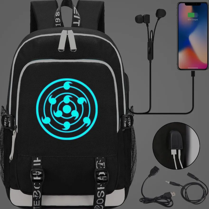 Naruto Schultasche Uzumaki Uchiha Rucksack Akatsuki noctilucent USB-Lade Backpack