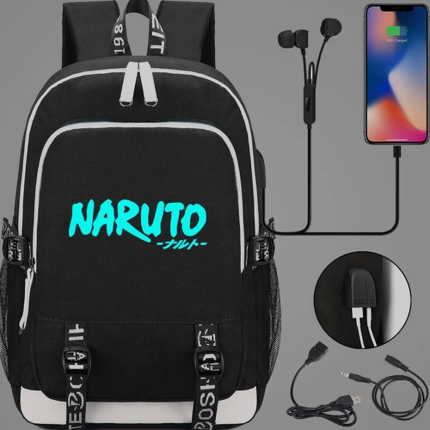 Naruto Schultasche Uzumaki Uchiha Rucksack Akatsuki noctilucent USB-Lade Backpack