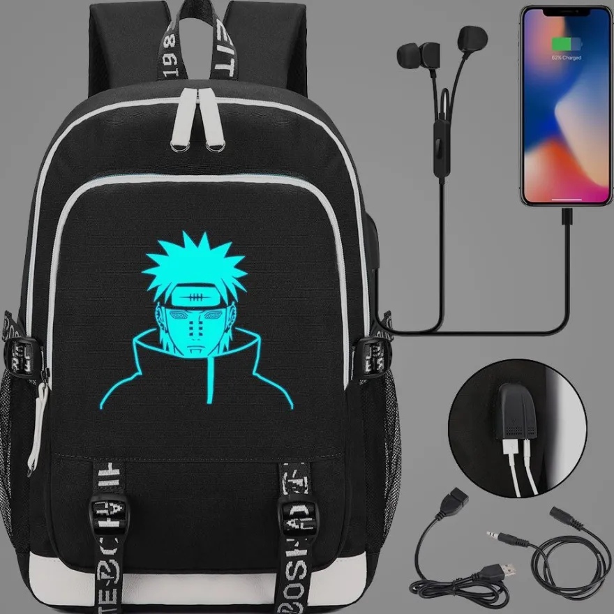 Naruto Schultasche Uzumaki Uchiha Rucksack Akatsuki noctilucent USB-Lade Backpack