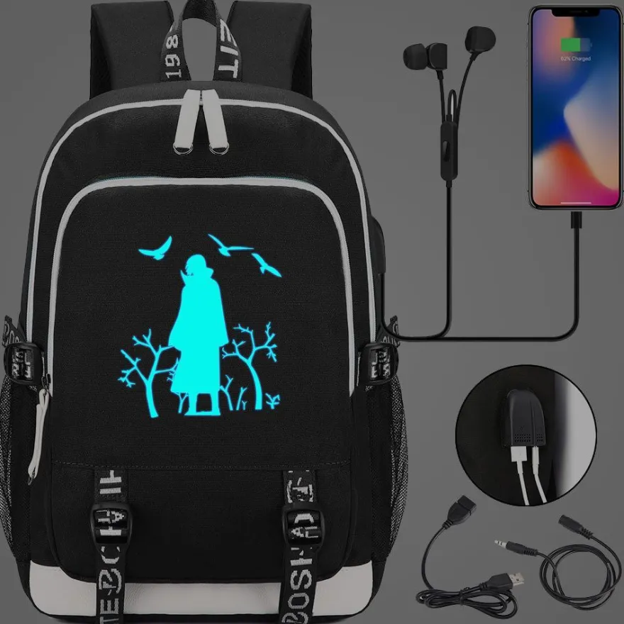 Naruto Schultasche Uzumaki Uchiha Rucksack Akatsuki noctilucent USB-Lade Backpack