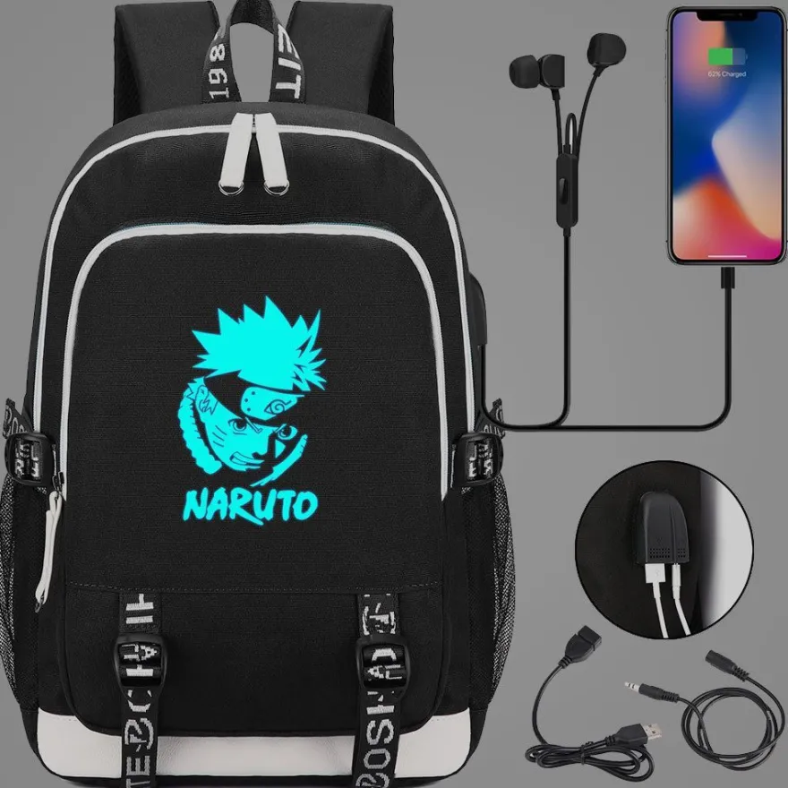 Naruto Schultasche Uzumaki Uchiha Rucksack Akatsuki noctilucent USB-Lade Backpack