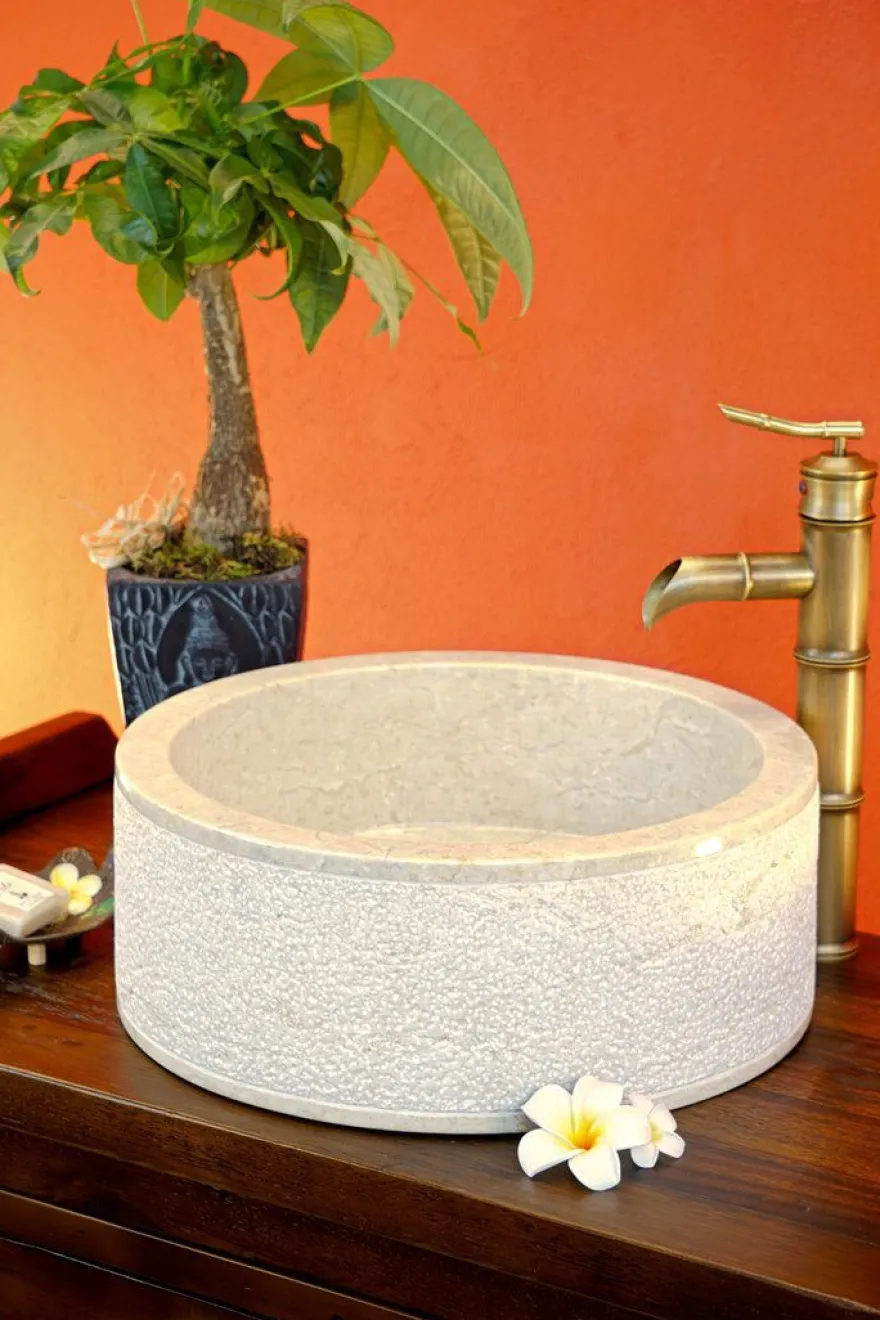 Naturstein Waschbecken Marmor creme Beige Stein Bad Aufsatzwaschbecken Hell