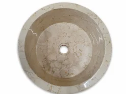 Naturstein Waschbecken Marmor glatt Rund Bad Beige Aufsatzwaschbecken Rundum Poliert
