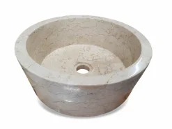 Naturstein Waschbecken Marmor glatt Rund Bad Beige Aufsatzwaschbecken Rundum Poliert