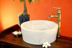 Naturstein Waschbecken Marmor glatt Rund Bad Beige Aufsatzwaschbecken Rundum Poliert