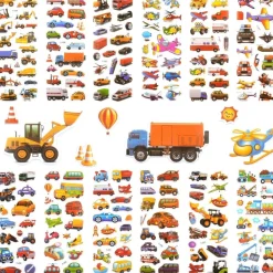 Neerow 3D Aufkleber für Kinder, 12 Blätter Transportfahrzeug Auto Sticker
