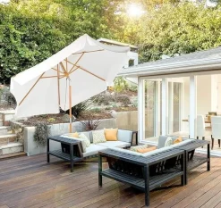NEU 2er Set Neigbarer Sonnenschirm Holzgestell für UV Schutz Terrasse Garten BBQ